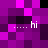 Pixelated of purple and black squares with repeated white text 'hi' preceded by six dots on a dark background