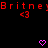 Red pixelated text repeats across black background with pink heart and chevron symbols above, gray rectangle in bottom-right corner.
