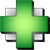 Green cross with gradient shading over white squares on gray background, no visible text or motion.