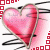A 4x3 contact sheet of animated heart icons with pink hearts on a white background featuring black scribbles and red square borders, displayed in sampled frames from an animation sequence.