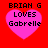 Four identical pixelated heart-shaped icons with text on a red background, each displaying 'BRIAN G LOVES Gabrelle' in black block letters.