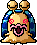 Pixel art character with blue shell, pink cheeks, and open mouth; one frame shows white eyes.