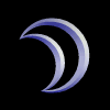 A sequence of nine silver crescent moon shapes in various orientations against a black background, with one gray rectangular area in the bottom right.