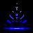 Pixelated blue and white figure with glowing eyes, arms raised in a V-shape against dark background.
