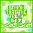 Animated green pixelated icon with text "I THINK THAT THE TRUTH IS I" in white block letters, cycling through color variations of the word "THAT".