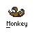 Pixel art monkey icon with two visible animation frames showing slight pose variation, displayed on gray background with promotional text for badassbuddy.com