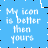 A 3x3 contact sheet of a single animated buddy icon showing seven frames with text "My icon is better than yours" in varying states of clarity and color on a blue background, with one frame featuring black text over gray transparency.