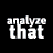 A 48x48 pixel buddy icon split into two frames showing text and a cartoon image of two men embracing, with the left frame displaying "analyze that" in white block letters on black background and the right frame showing a close-up of the characters from the movie "Analyze That."