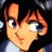 Pixelated anime-style character face with orange hair and blue eyes on left, next to silver text "Anime IM" and signature on black background.