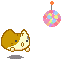 Pixelated hamster-like character with brown and cream fur, small black eyes, pink nose, and gray shadow on light gray background.