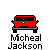 Red vehicle with white text 'Micheal Jackson' below, featuring animated holiday decorations including green wreaths, white snowflakes, and pink bows on the vehicle's rear.