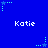 Blue background with repeated white text 'Katie' and light blue star-shaped icons with dotted trails.