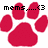 Red paw print icons with pixelated text overlays in different positions and phrases.