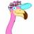 Pixelated cartoon bird with pink neck, yellow beak, and multicolored head features against a white background.