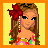 Pixelated image of a girl with long brown hair, red flower, and colorful top next to blue text reading 'Beach Baby' on yellow background.