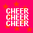 A static image with a bright pink background featuring scattered orange stars and four identical blocks of white pixelated text reading "CHEER" stacked three times in each block.