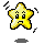 Two yellow pixelated star-shaped characters with black outlines, one showing motion blur and the other static against a gray background.