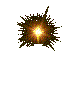 Four pixelated starburst animations with central yellow-orange glow and dark brown spiky edges on light gray background.