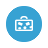 Blue circular icon with white border containing a pixelated briefcase symbol on blue background.