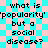 'popularity' is a social disease text repeated in two on cyan-pink checkered background with pixelated font