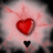 Four- shows red heart and black heart icons on pinkish background with red vein-like patterns, with black heart icons shifting position