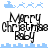 Pixelated holiday-themed icon with 'Merry Christmas' text, blue reindeer and sleigh motifs above and below a cityscape border.