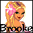 Pixel art icon of a blonde woman with pink flower accessory wearing pink bikini top, standing against white background with black text "BROOKE" at bottom.