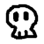 Two pixelated skull icons side-by-side, one with black outline on white background and the other with white outline on black background.