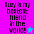 Pixelated text reads "Suzy is my bestest friend in the world!!" with a star symbol on two backgrounds.