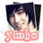 A static image of a person with dark hair and a light-colored top, overlaid with pink text and symbols in a