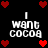 Black background with red pixel hearts and white text reading "I want cocoa" in four quadrants.