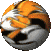 A spherical animated icon shows a cartoon character with orange, white, and black fur turning its head and body through multiple poses against a gray background.