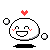 A 3x3 contact sheet of pixel art frames showing a white round character with red blush, black eyes and mouth, floating bubbles, and a small red heart above its head against a gray background.