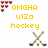 Yellow text and hockey stick icons on a white background with a gray rectangle, featuring red heart clusters and the phrase "OMGHA u12a hockey is life!!!"