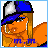 Pixelated cartoon character in blue cap and orange outfit with text "Drop It Like Hot" on gray background, displayed as 3-frame contact sheet showing sequential pose changes.