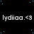 Black background with scattered blue dots and repeated white text 'lydiiaa.<3' across three , right side has a gray rectangle
