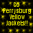 Yellow pixelated text on black background reads 'Go Perrysburg Yellow Jackets!!' in two identical vertical with scattered yellow dots