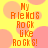Yellow background with pink circles and orange pixelated text reading "My Friends Rock Like Rocks!" repeated in a pattern