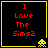A 4-frame animated contact sheet showing pixelated yellow space invaders and red text "I Love The Sims2" on black backgrounds with yellow borders.