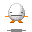 Pixelated white egg-shaped character with orange limbs and black facial features in various poses against gray background.