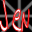 A static contact sheet of two animated frames showing the name "Jen" in red cursive text with white highlights against a black background featuring gray X-shaped grid lines.