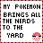Pixelated text with red border and small jellyfish icon, displaying Pokémon trading card joke across five sections