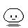 Pixelated white rounded shape with black outline, pink cheeks, and a horizontal mouth; two versions show closed eyes with crossed lines while one version shows square eyes.