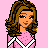 Pixel art of a girl in pink cheerleading outfit with white accents, holding a megaphone and text reading 'im just a girl in love wit u' on pink background.