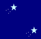 Blue background with white and yellow stars, some emitting small dots; two of star positions change between frames