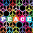 Pixelated of four distinct sections: top-left with colorful peace signs and 'PEACE' text, top-right with pink hearts and 'LOVE' text, bottom-left with green 'JOY' text and smiley face, bottom-right with pink 'GIG' text on green background