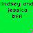 Green background with repeated text and pink dots; four of 'lindsey and', 'jessica', 'bffl' in black pixelated font, each containing three identical