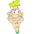 A 4-frame animated contact sheet showing a cartoon character with yellow hair, green collar, and beige body in four distinct poses against a transparent background.