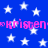 Blue background with white stars and pink text repeating 'kristen' with a pink star symbol on both sides.