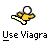 A static contact sheet showing two identical pixel art stick figures with yellow bodies and white heads, each labeled "Use Viagra" below them, alongside red and black text promoting a website.
